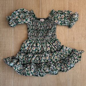 Ivy City Co Floral Smocked Dress - Green and White